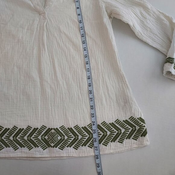 Soft Surroundings Navarre Gauze Long Sleeve Embroidered Cream Tunic Top - Picture 6 of 8